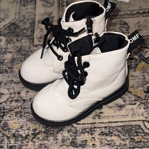 Kids Black and White Lace-Up Boots